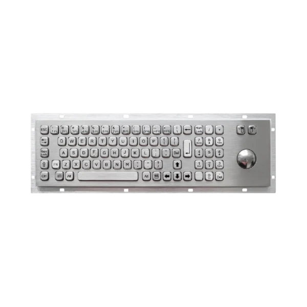 Tastiera industriale in acciaio inox IP65 con 81 tasti, tastierino numerico e trackball meccanico modello GPK-A392-MTB-KP