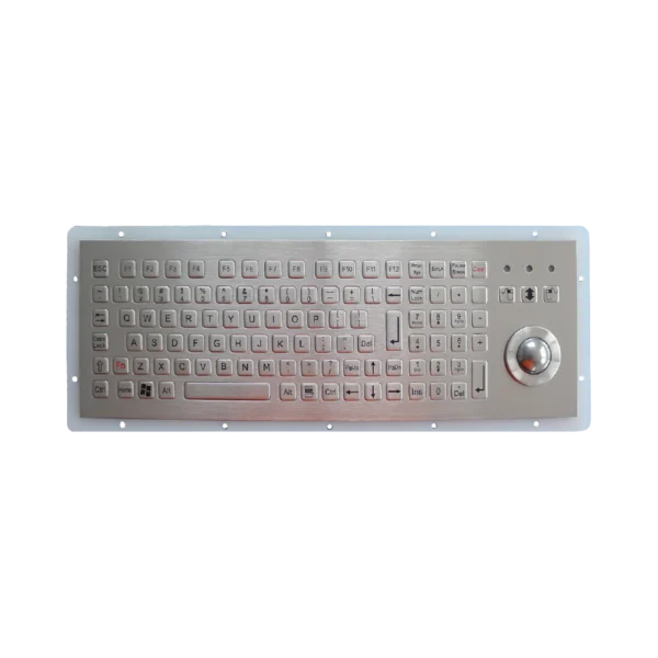 Tastiera industriale ultra sottile in acciaio inox IP65 con 107 tasti e trackball da 25mm